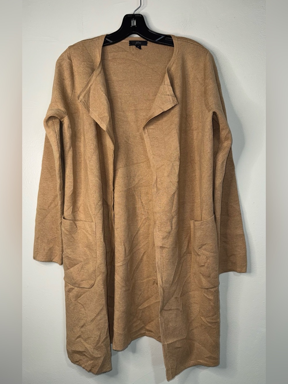J. Crew Open-Front Long Cardigan in Camel